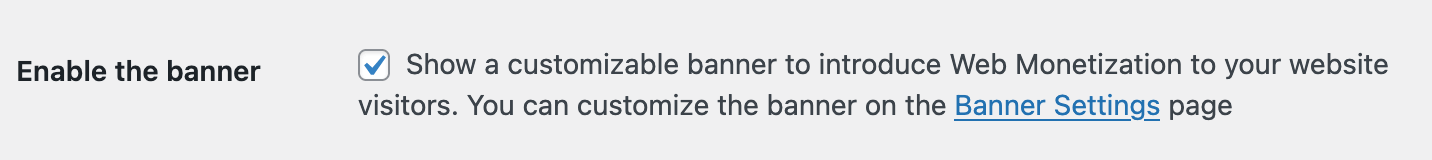 The option to enable the banner is selected and a link to the banner settings page is available